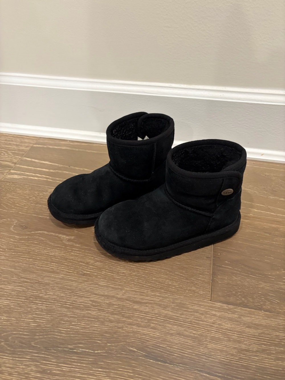 UGG Kids Short Black Plush-Lined Boots